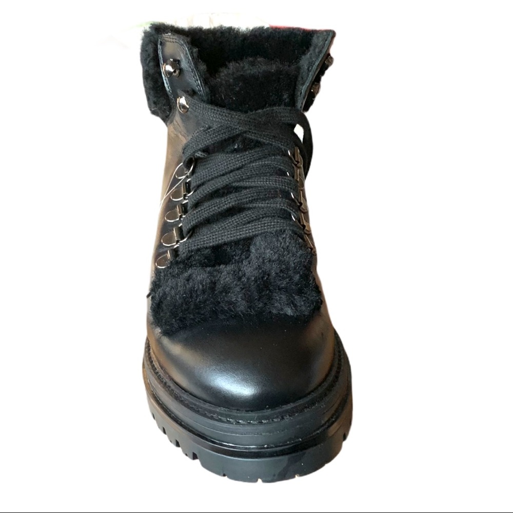 Last HTF Elena Solano Fur Leather Black Combat Ankle Boot NWT - Picture 7 of 12